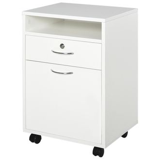 HOMCOM Cassettiera Per Ufficio In Legno, 2 Chiavi, Cassetto, Armadietto, 4 Ruote - Homcom