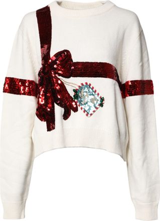 Dolce & Gabbana White Sequined Crew Neck Pullover Womens Sweater (Pre-Owned)