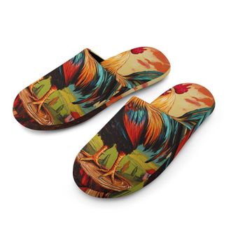 Generic Rooster Standing on A Tree Stump Mens House Slippers Slip Indoor Slipper On Shoes Warm Outdoor