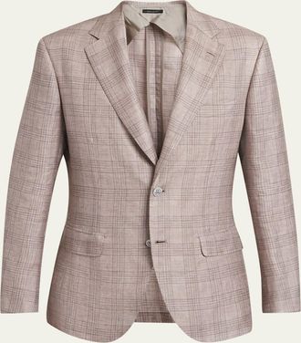 Brioni Mens Linen, Cashmere and Silk Plaid Sport Coat