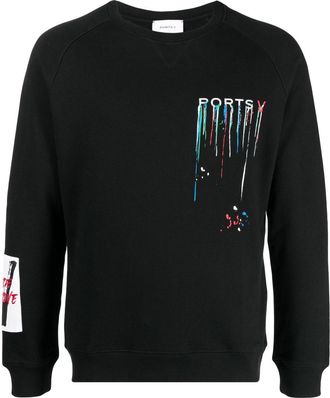 Ports V logo-print paint-splatter sweatshirt - men - Cotton - S - Black