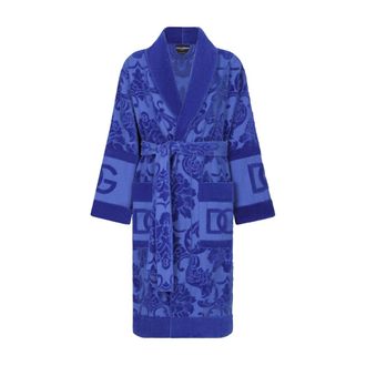 Dolce & Gabbana Nachtkleding, Dames, Blauw, S, Katoen, Badjas in Terry Katoen Jacquard