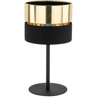 Luminosa Light Designs TK Hilton Lámpara de mesa con pantalla redonda negra y dorada, 1 bombilla E27