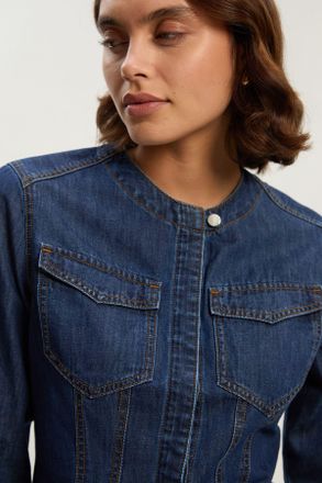 Karen Millen Womens Denim Collarless Tailored Western Shirt - Blue Cotton - Size 10 UK