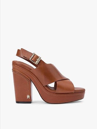 Tommy Hilfiger Leather Crossover Strap Block Heel Sandals