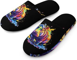 Generic Hippo Colorful Cotton Slippers for Men Memory Foam House Slippers Soft Anti-skid Sole Indoor Outdoor Shoes