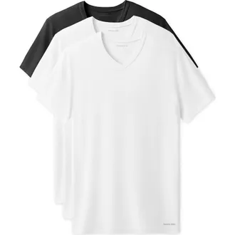 Tommy John 3-Pack Second Skin Stay Tucked V-Neck Undershirts in Brilliant White/black at Nordstrom, Size Large