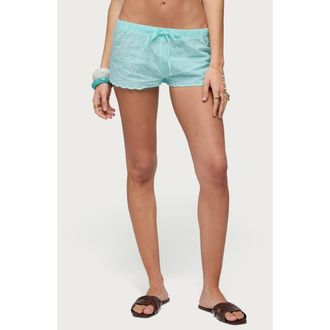 Edikted Talula Cotton Eyelet Tie Drawstring Shorts in Aqua at Nordstrom, Size X-Large
