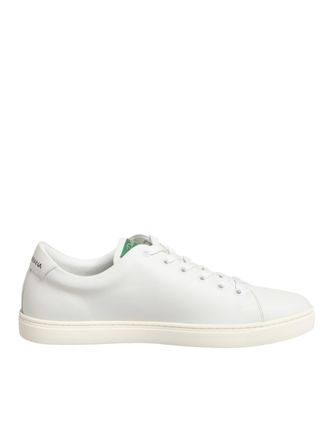 Dolce & Gabbana White Leather Rose Embroidery Low-Top Womens Shoes