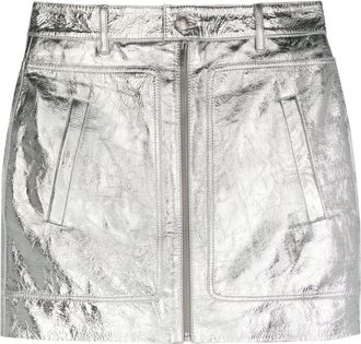 Zadig&Voltaire Jinette leather mini skirt - women - Polyester/Goat Skin - 38 - Silver