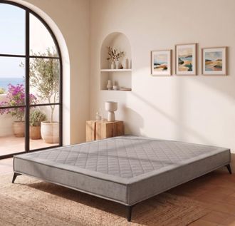 Colch&oacute;n Morfeo Base tapizada gris con patas negras, 90x190 cm, 32 cm de alto