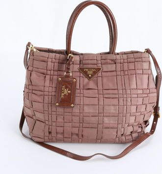 Prada Pink Nylon Leather Shoulder Bag Tote Bag (Pre-Owned)