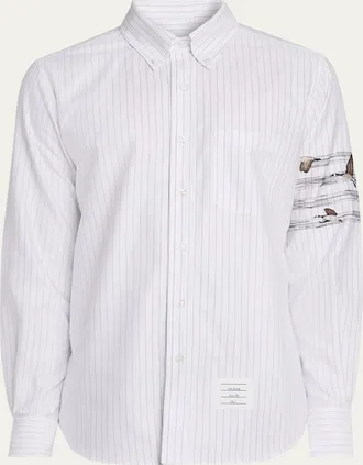 Thom Browne Mens 4-Bar Pinstripe Oxford Sport Shirt