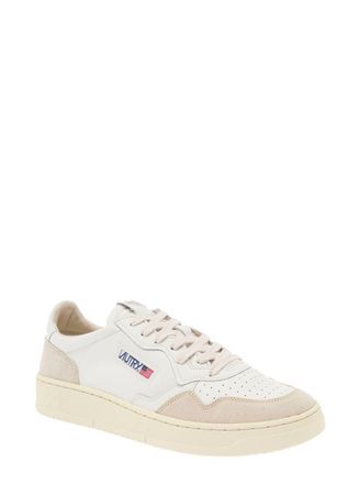 Autry Medalist White Low Top Sneakers With Beige Suede Details In Leather Man