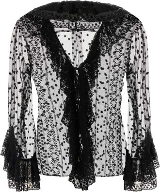 Alberta Ferretti Lace-Trimmed Sweater - Black