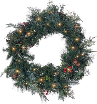Beliani Beliani - Corona De Navidad Con Pi&ntilde;as Sint&eacute;ticas Y Bayas Para Puerta Con Luces Led 60 Cm Verde Elbrus