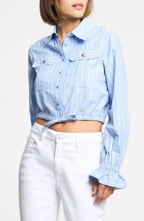 Cinq &agrave; Sept Lili Stripe Crop Shirt in Blue Multi at Nordstrom, Size X-Small