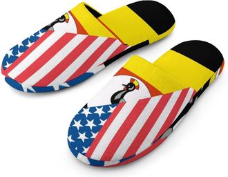 Generic U.S.A And Uganda Flag Mens Cozy House Slippers Winter Warm Shoes with Anti-Slip Sole for Travel Indoor Outdoor