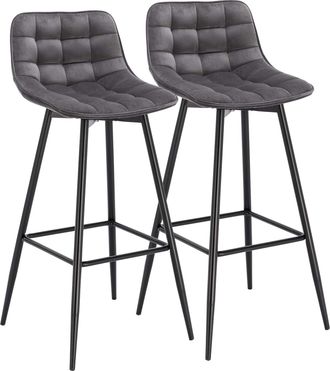 Woltu Woltu - 2x Taburete De Bar Con Respaldo Paquete De 2 Marco De Metal Muebles Cocina Asiento De Terciopelo Taburete Alto Cocina Sillas Alta Bar Cocina G