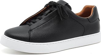 Generic Mens Leather Sneakers Classic Comfortable Casual Shoes for Men Breathable Business Dress Sneaker,Black,8.5 UK