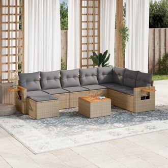 vidaXL Set De Sof&aacute;s De Jard&iacute;n 9 Pzas Con Cojines Rat&aacute;n Sint&eacute;tico Beige Vidaxl