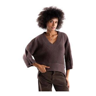 Pinko Pinko - V-hals Breiwerk - Dames - Truien - Bruin - Maat: S Wol