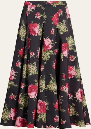 Cinq &agrave; Sept Baroque Roses Hilda Satin Midi Skirt