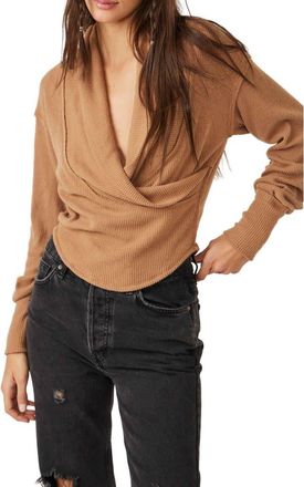 Free People Hold Me Close Rib Wrap Front Top in Tobacco Brown at Nordstrom, Size X-Small