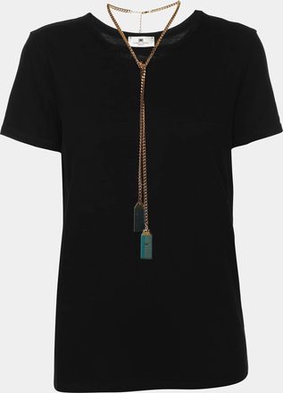 Elisabetta Franchi Black Cotton Round Neck Chain T-Shirt