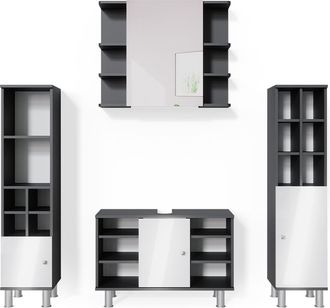 Vicco Conjunto De Muebles De Ba&ntilde;o Fynn, Antracita, 4 Piezas