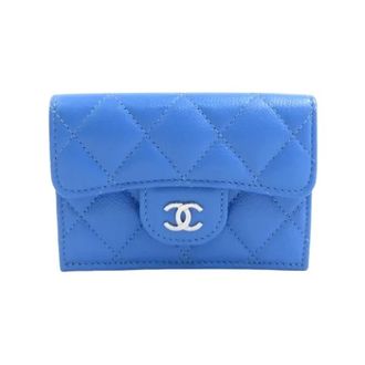 Chanel Pre-owned Portemonnee (tri-fold) - Dames - Pre-owned - Blauw - Maat: ONE Size Leer