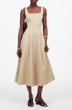 Madewell Seamed Square Neck Sleeveless Midi Dress in Heritage Khaki at Nordstrom Rack, Size 12