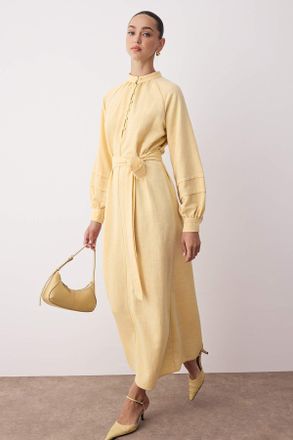 Trendyol Modest Dames Geel Effen Maxi Lang Casual A-lijn Modest Jurken