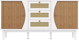 Urban Meuble Aparador blanco y ratán 2 puertas correderas 3 cajones