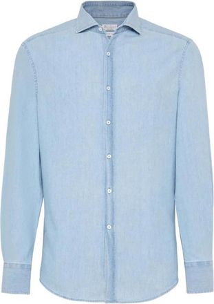 Brunello Cucinelli Washed Denim Shirt - Heren - Casual Overhemden - Blauw - L - Denim - Overhemden