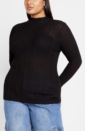 City Chic Crinkle Mock Neck Sweater in Black at Nordstrom
