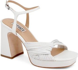 Badgley Mischka Winslet Ankle Strap Platform Sandal in White Leather at Nordstrom, Size 9.5