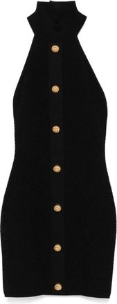 Balmain Zwarte Gebreide Halterjurk met Goudkleurige Knopen - Dames - Korte kleedjes - Zwart - M - Kleedjes