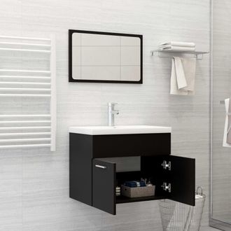 vidaXL Juego De Muebles De Ba&ntilde;o Madera De Ingenier&iacute;a Negro Vidaxl