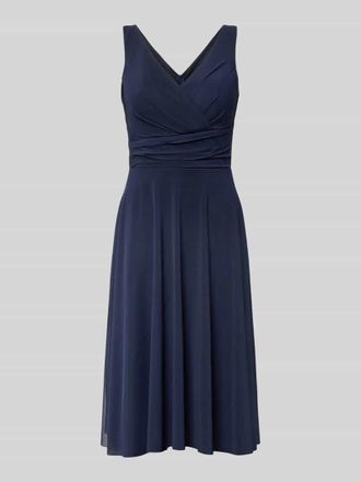 Troyden Collection Cocktailkleid in Wickel-Optik mit V-Ausschnitt in Dunkelblau, Gr&ouml;&szlig;e 32