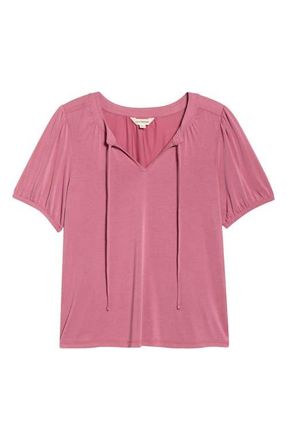 Lucky Brand Sandwash Tie Neck Top in Mauvewood at Nordstrom, Size Xx-Large
