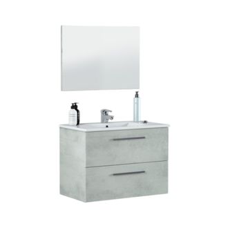 Dmora Dmora - Armario Bajo Encimera Inglewood, Mueble De Ba&ntilde;o Suspendido, Armario Con 2 Cajones Y Espejo, Cm 80x45h57, Hormig&oacute;n, Con Embalaje Reforzado