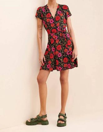 Rolla's Womens Cleo Wrap Mini Dress In Black, Red