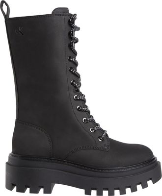 Calvin Klein Black Flatform Lace-Up Smooth Leather Ankle Boots