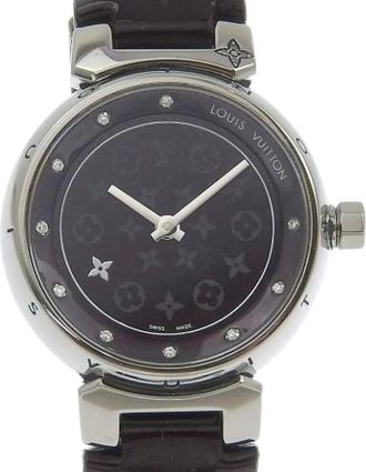 Louis Vuitton Pre-owned Watches, female, Black, Size: ONE SIZE Pre-owned Tambour Monogram Vernis Stainless Steel Watch