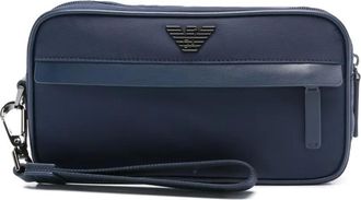 Emporio Armani Toilettas met logoplakkaat en rits - Blauw