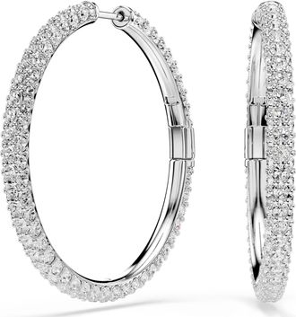Swarovski Dextera Hoop Earrings, Round Cut, White, Rhodium Plated