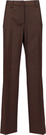 Off-white Broeken, Dames, Bruin, M, Wol, Wollen broek met wijde pijpen van scheerwol