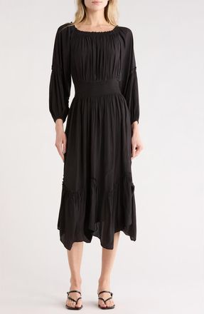 Ramy Brook Junia Smocked Waist Long Sleeve Maxi Dress in Black at Nordstrom Rack, Size X-Large