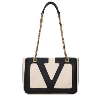 Valentino Garavani Damens Umh&auml;ngetasche Beige/Schwarzes Leder